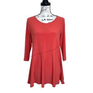 Sun Kim Womens Top Tunic 3/4 Sleeve Coral Size XS